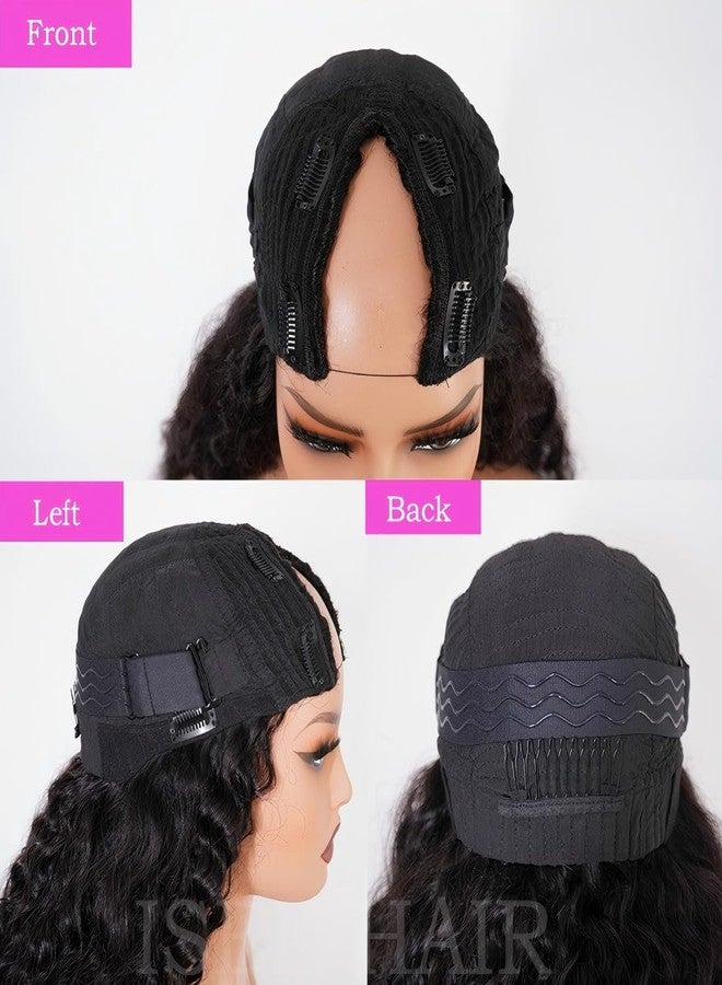 ISEE 20 Inch Water Wave V Part Wig, Human Hair, No Leave Out, Brazilian Glueless Curly Wave, Upgrade U Part Wigs for Black Women, 180% Density, Natural Color - Image 4